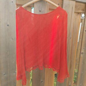 H&M X Coachella Official Collection Red Boho Top Flare Sleeve Size Small